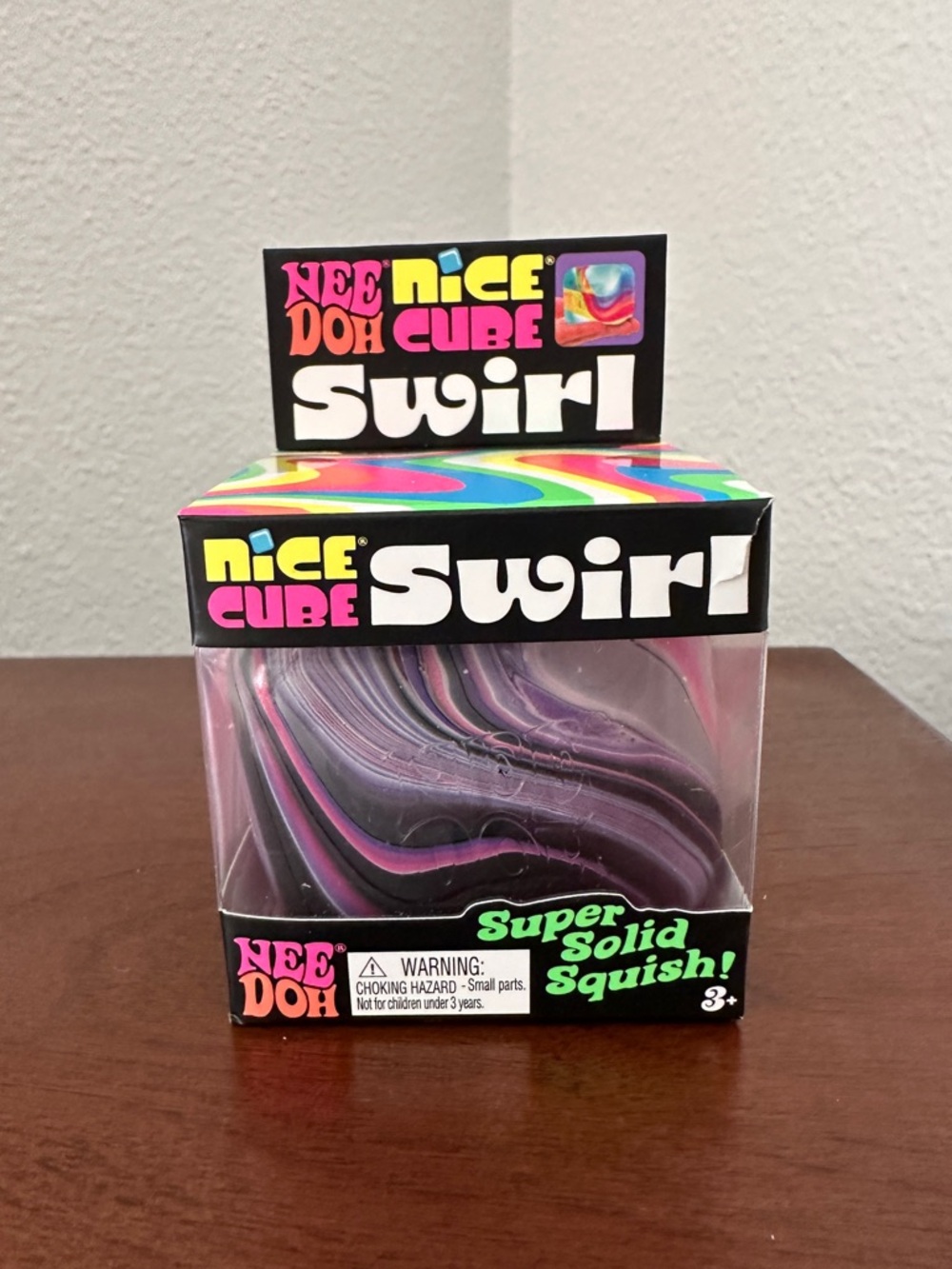 Nee Doh Nice Cube Swirl Super Solid Squish - Purple & Black Swirl